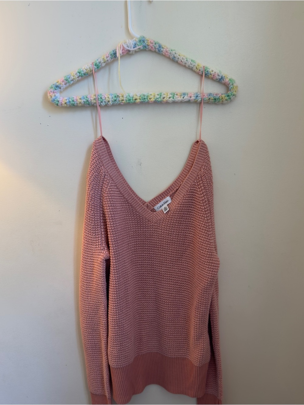 Calvin Klein Pink V‑Neck Knit Sweater